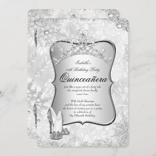 Quinceanera Winter Wonderland Silver Snowflake 2 Kaart (Voorkant / Achterkant)