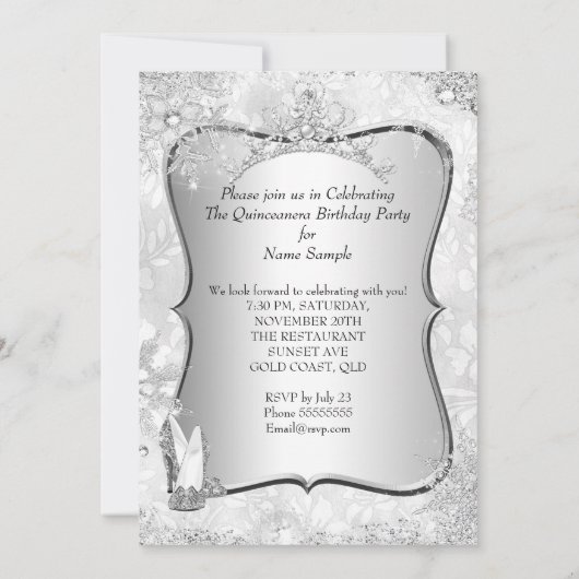 Quinceanera Winter Wonderland Silver Snowflake 2 Kaart (Achterkant)