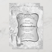 Quinceanera Winter Wonderland Silver Snowflake 2 Kaart (Voorkant / Achterkant)