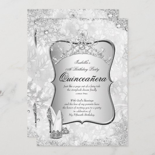 Quinceanera Winter Wonderland Silver Snowflake 2 Kaart (Voorkant / Achterkant)