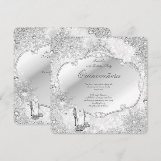 Quinceanera Winter Wonderland Silver Snowflake A Kaart (Voorkant / Achterkant)