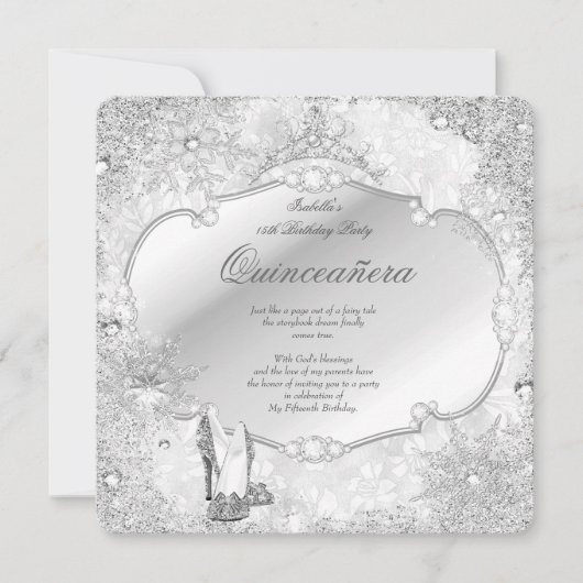 Quinceanera Winter Wonderland Silver Snowflake A Kaart (Voorkant)
