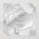 Quinceanera Winter Wonderland Silver Snowflake B Kaart (Voorkant / Achterkant)