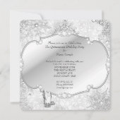 Quinceanera Winter Wonderland Silver Snowflake B Kaart (Achterkant)