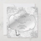 Quinceanera Winter Wonderland Silver Snowflake B Kaart (Voorkant)