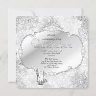 Quinceanera Winter Wonderland Silver Snowflake B Kaart