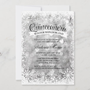 Quinceanera Winter Wonderland Silver Sparkle Kaart