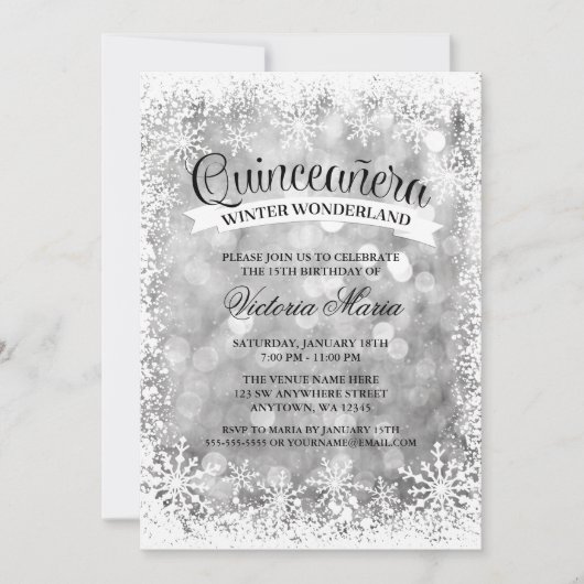 Quinceanera Winter Wonderland Silver Sparkle Kaart (Voorkant)