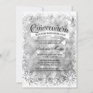 Quinceanera Winter Wonderland Silver Sparkle Kaart
