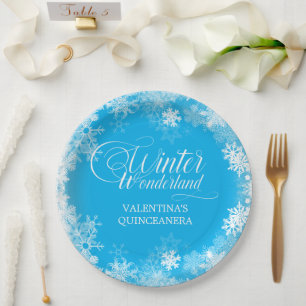 Quinceanera Winter Wonderland Sneeuwvlok Blauw Papieren Bordje
