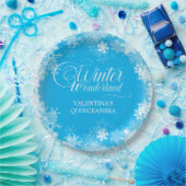 Quinceanera Winter Wonderland Sneeuwvlok Blauw Papieren Bordje (Feest)
