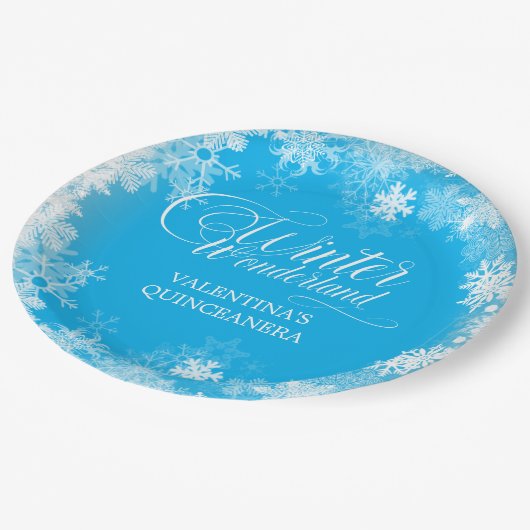 Quinceanera Winter Wonderland Sneeuwvlok Blauw Papieren Bordje (Gekanteld)