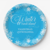 Quinceanera Winter Wonderland Sneeuwvlok Blauw Papieren Bordje (Voorkant)