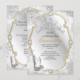Quinceanera Winter Wonderland Sneeuwvlok Goud Wit Kaart