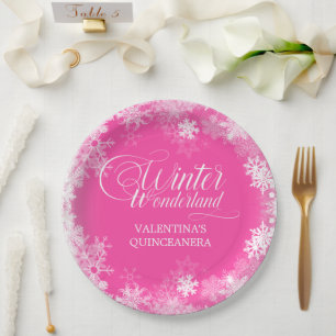 Quinceanera Winter Wonderland Sneeuwvlok Roze Papieren Bordje