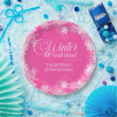 Quinceanera Winter Wonderland Sneeuwvlok Roze Papieren Bordje (Feest)
