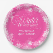 Quinceanera Winter Wonderland Sneeuwvlok Roze Papieren Bordje (Voorkant)