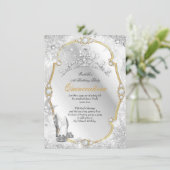 Quinceanera Winter Wonderland Snowflake Gold White Kaart (Staand voorkant)