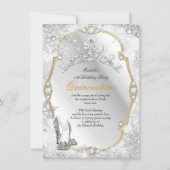 Quinceanera Winter Wonderland Snowflake Gold White Kaart (Voorkant)