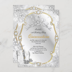 Quinceanera Winter Wonderland Snowflake Gold White Kaart