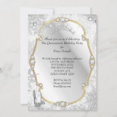 Quinceanera Winter Wonderland Snowflake Gold White Kaart (Achterkant)