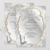 Quinceanera Winter Wonderland Snowflake Gold White Kaart (Voorkant / Achterkant)
