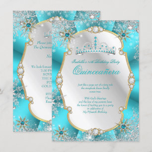 Quinceanera Winter Wonderland Turkoois Goud Zilver Kaart