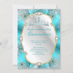 Quinceanera Winter Wonderland Turkoois Goud Zilver Kaart