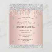 Quinceanera winter zilverglitter roze uitnodiging (Voorkant)