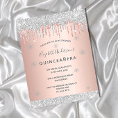 Quinceanera winter zilverglitter roze uitnodiging