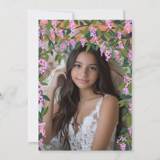 Quinceañera Wisteria Vines Floral Custom Foto Kaart (Achterkant)