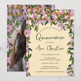 Quinceañera Wisteria Vines Floral Custom Foto Kaart
