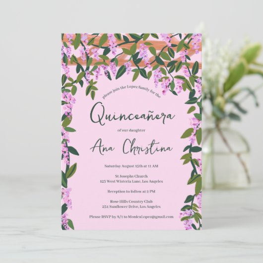 Quinceañera Wisteria Vines Floral Custom Foto Kaart (Staand voorkant)