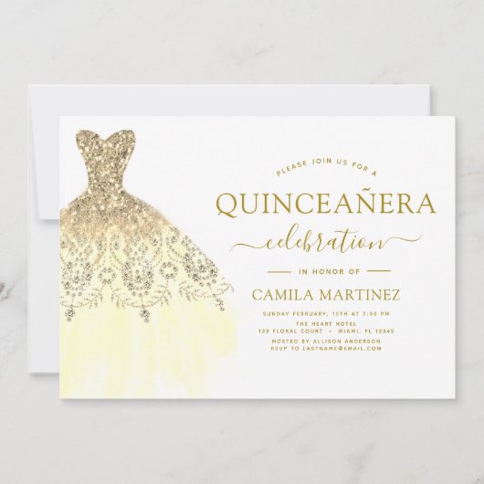 Quinceanera Wit en Goud Glitter Sparkle Kaart (Voorkant)