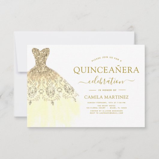 Quinceanera Wit en Goud Glitter Sparkle Kaart (Voorkant)