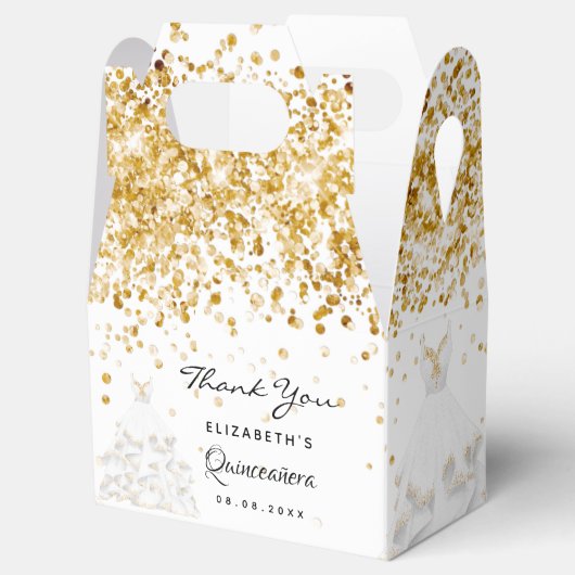 Quinceanera wit goud jurk dank u bedankdoosjes (Geopend)