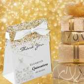 Quinceanera wit goud jurk dank u bedankdoosjes