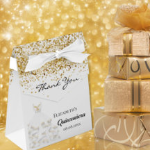 Quinceanera wit goud jurk dank u