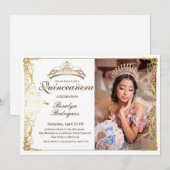 Quinceanera Wit Goud Schoonheid Foto Quinceanera Kaart (Voorkant / Achterkant)