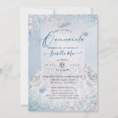 Quinceanera Wit Goud Stof Blauw Glitter Jurk Kaart (Achterkant)