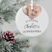 Quinceanera wit rosé gouden ballonnen naam glas ornament