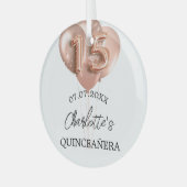 Quinceanera wit rosé gouden ballonnen naam glas ornament (Voorkant links)