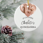 Quinceanera wit rosé gouden ballonnen naam keramisch ornament