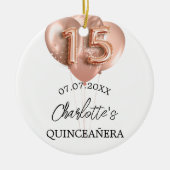 Quinceanera wit rosé gouden ballonnen naam keramisch ornament (Voorkant)