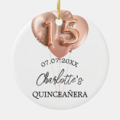 Quinceanera wit rosé gouden ballonnen naam keramisch ornament (Achterkant)