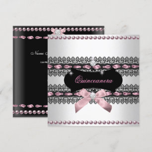 Quinceanera Wit Roze Zwart Kant Parel Kaart