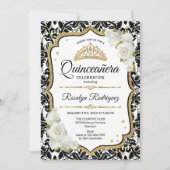 Quinceanera - Wit Zwart Damask Goud Kaart (Voorkant)
