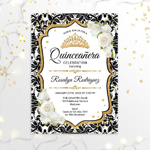 Quinceanera - Wit Zwart Damask Goud Kaart