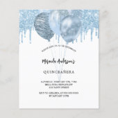 Quinceanera witte blauwe ballonnen budget uitnodig flyer (Voorkant)