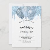 Quinceanera witte blauwe ballonnen glitter luxe kaart (Voorkant)